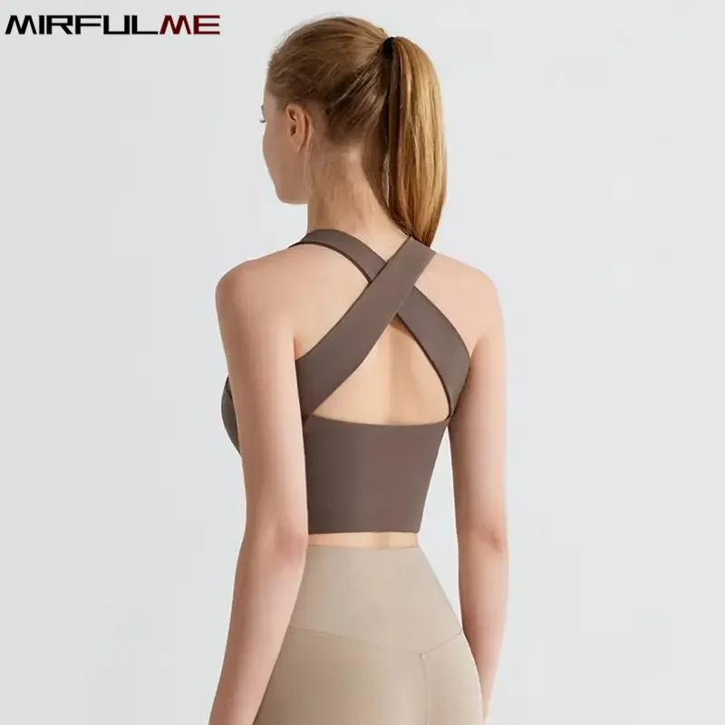 

Women Sport Bras Cross Straps Yoga Bra Tops Wide Hem Naked Underwear Running Tank Top With Pad U-Neck Gym Fitness Vest Brassiere