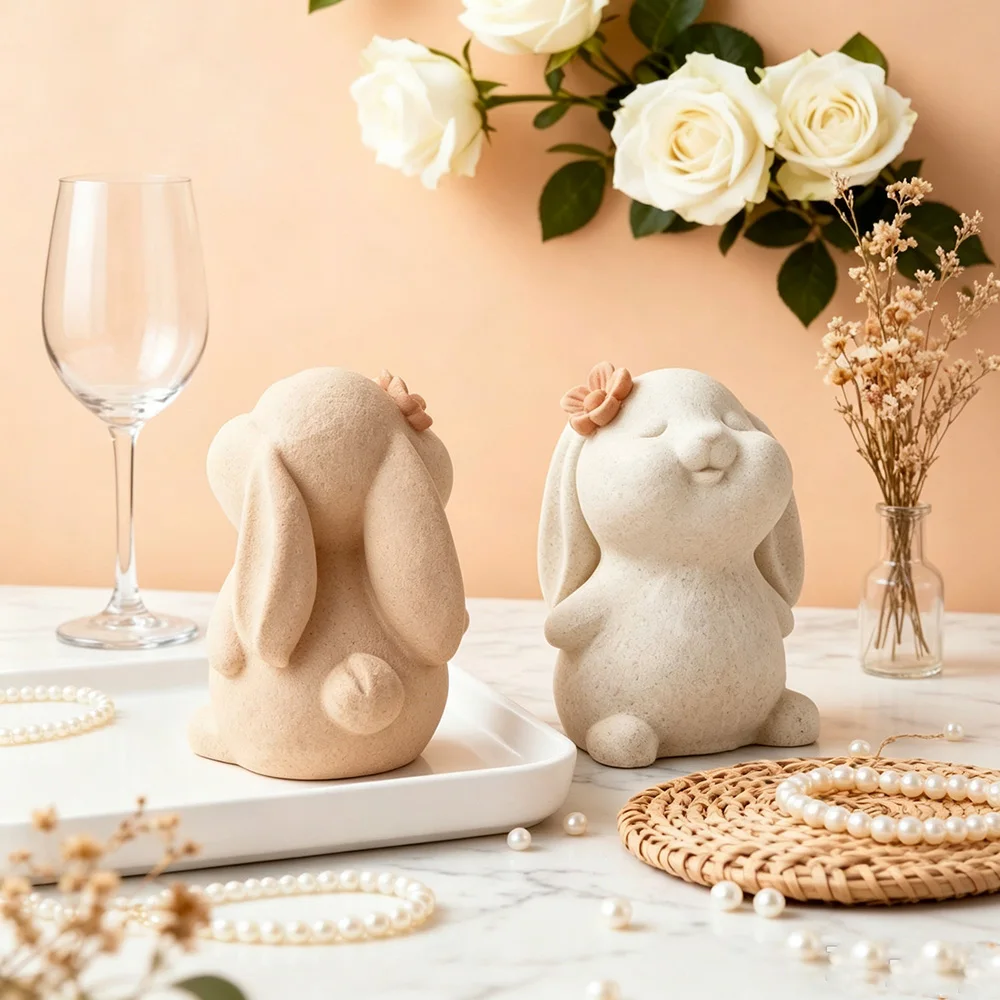 Cute Long Ear Bunny Rabbit Silicone Candle Mold - 3D Animal Shape for Scented Candle and Plaster Craft