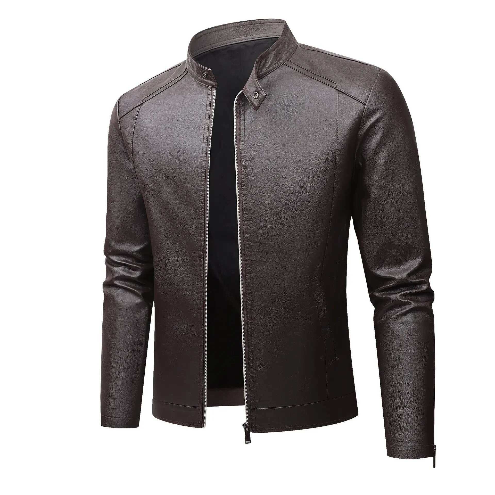 

Men's Leather Jaet Cross-Border Hot S Thin Long Sve Waterproof Windproof Faionable Casual Outerwear Winter Coat
