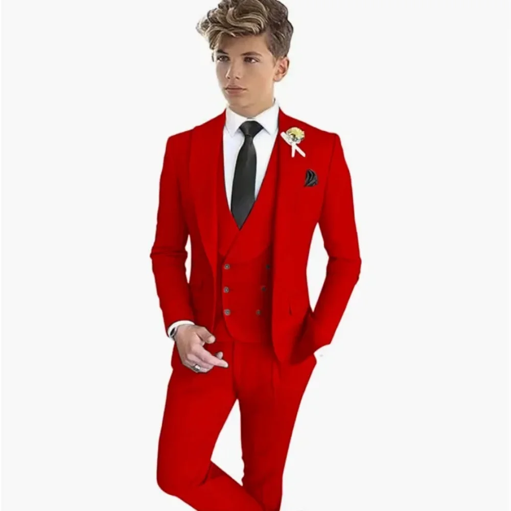 

Formal Suit for Boy Children Party Host Wedding Costume 3Pcs Coat Vest Pants Wholesale Clothing Red/Royal blue
