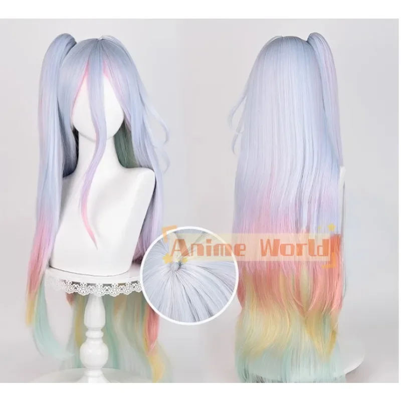 

Парик для косплея Ling Arknights, синий, серый, красный, длинный хвост, 90 см, термостойкие синтетические волосы, Хэллоуин, ролевая игра, вечеринка + шапочка для парика