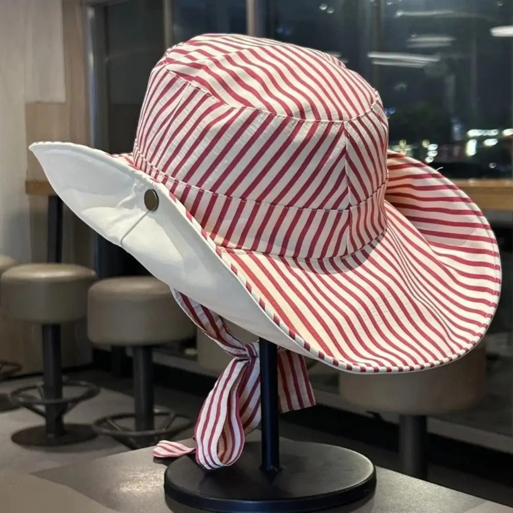 قبعة دلو عصرية للحماية من الأشعة فوق البنفسجية، قبعة بنما مخططة قابلة للطي بحافة واسعة قابلة للتنفس #2