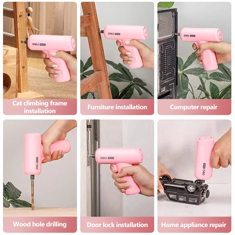 Conjunto de chave de fenda elétrica rosa 3.6v, chaves de fenda elétricas sem fio inteligentes, recarregável por usb, broca manual, ferramentas de reparo doméstico