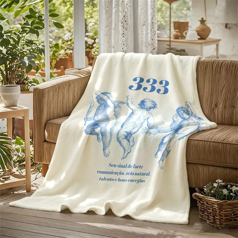Angel 333 Cherubs Blue Flannel Blanket Perfect for Sofa Office Bed Travel Sleep Read Relax Camping Four Season Use