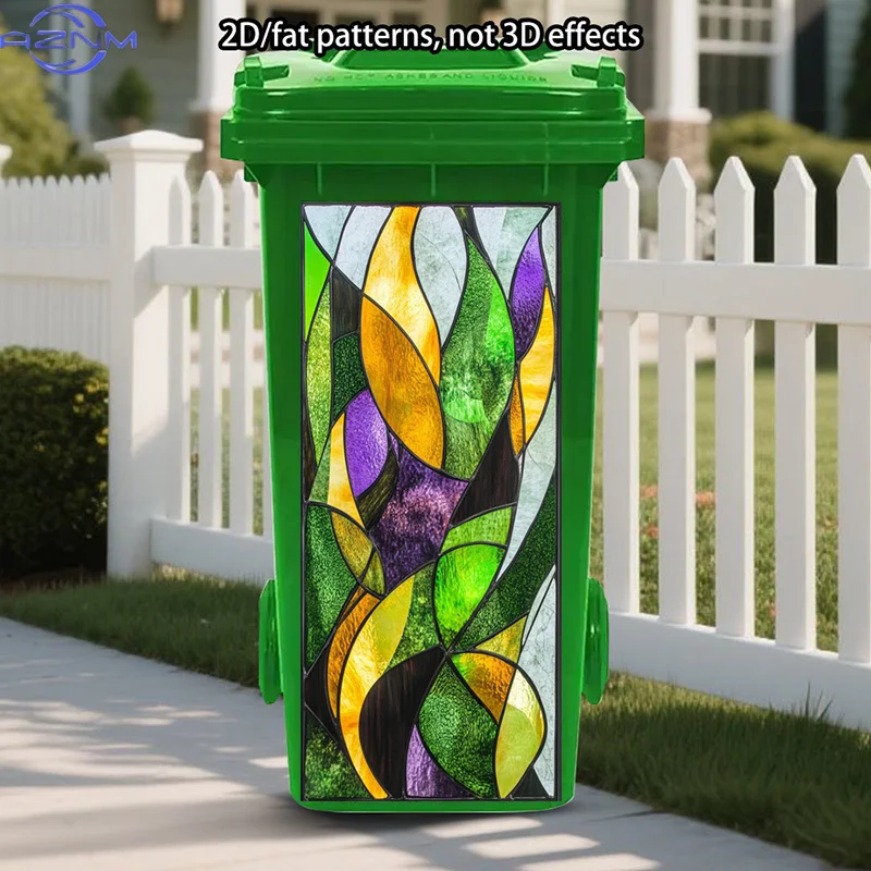 Stained Glass Art Trash Can Sticker Decoration, Holiday Decor Stickers, Mardi Gras Colors Trash Can Stickers Decor, Festive Wi