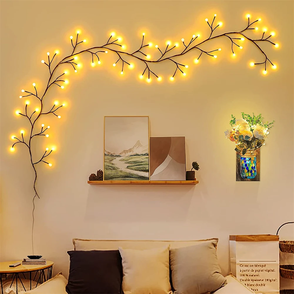 

Artificial Plant Rattan With Decorative Lights 2.5M 72 Bulbs Willow Garland Flexible Vine Branch For Wedding Party DIY Decor