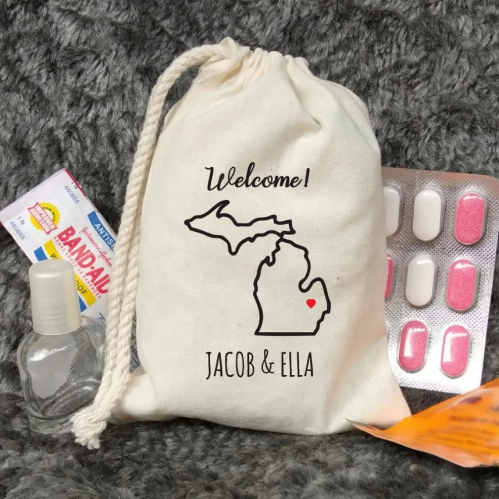 20 pcs Michigan Welcome Outline Bag-Destination Wedding- Guest Bag-Bachelorette Party Bag-Wedding Welcome-Customized State bag