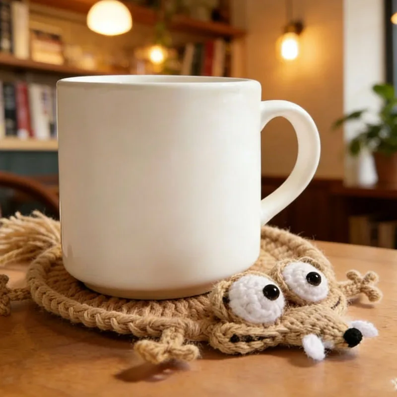 Crochet Animal Coasters Cute Knit Cup Mat Handmade DIY Craft Kit Finished Product for Home Office Table Decor Novelty Gift