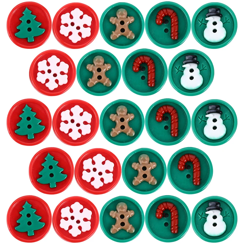 

30pcs Resin Cartoon Christmas Sewing Diy Craft Supplies Two Holes Cute Clothing For Coats Shirts Jackets Xmas Tree Decorative