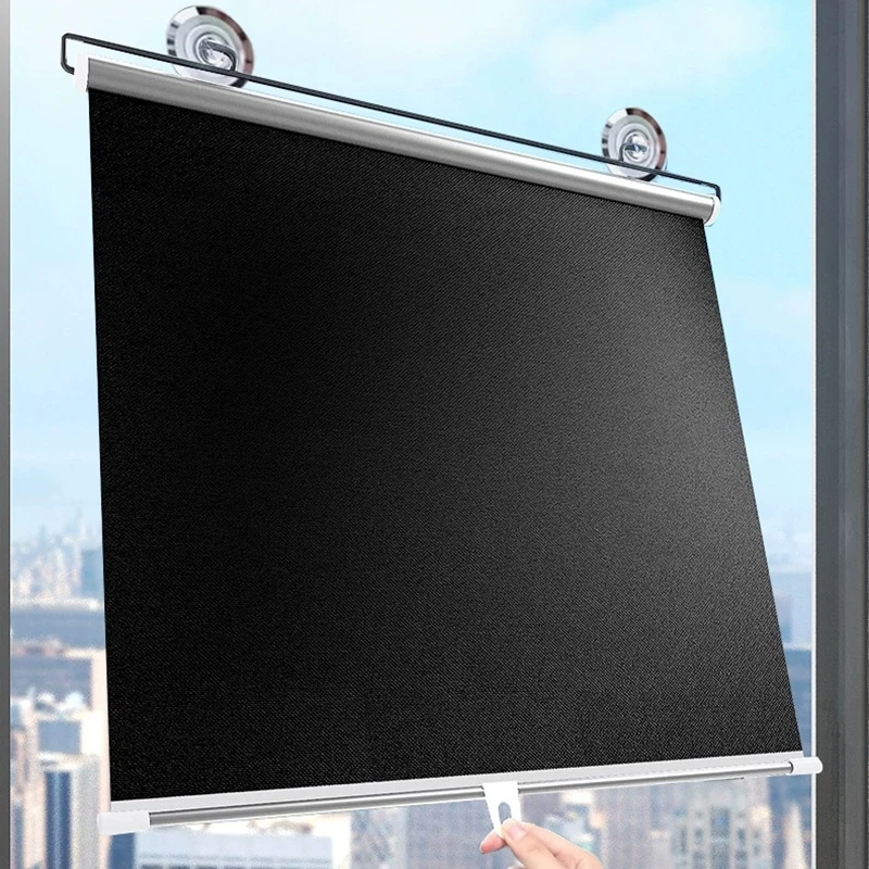 Full Light Shading Curtain Balcony Sunshade Punch-free Thermal Insulation Curtain Retractable Kitchen Glass Roller Blinds Window