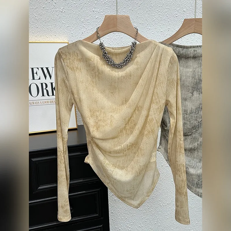 女性用長袖Tシャツ,絞り染め,不規則なトップス,痩身,日焼け止め,韓国のファッション,カジュアル,デザイン