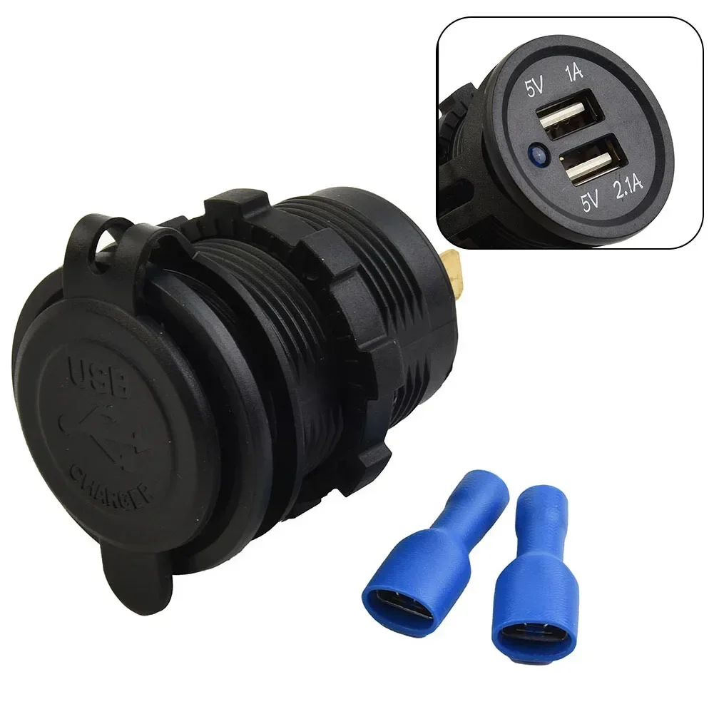 

Dual USB Charger Black LED Indiacator Lights Mobile Phone Motorcycle Multifunctional Plastic 2.09 X 1.46 Inch Scooters Socket