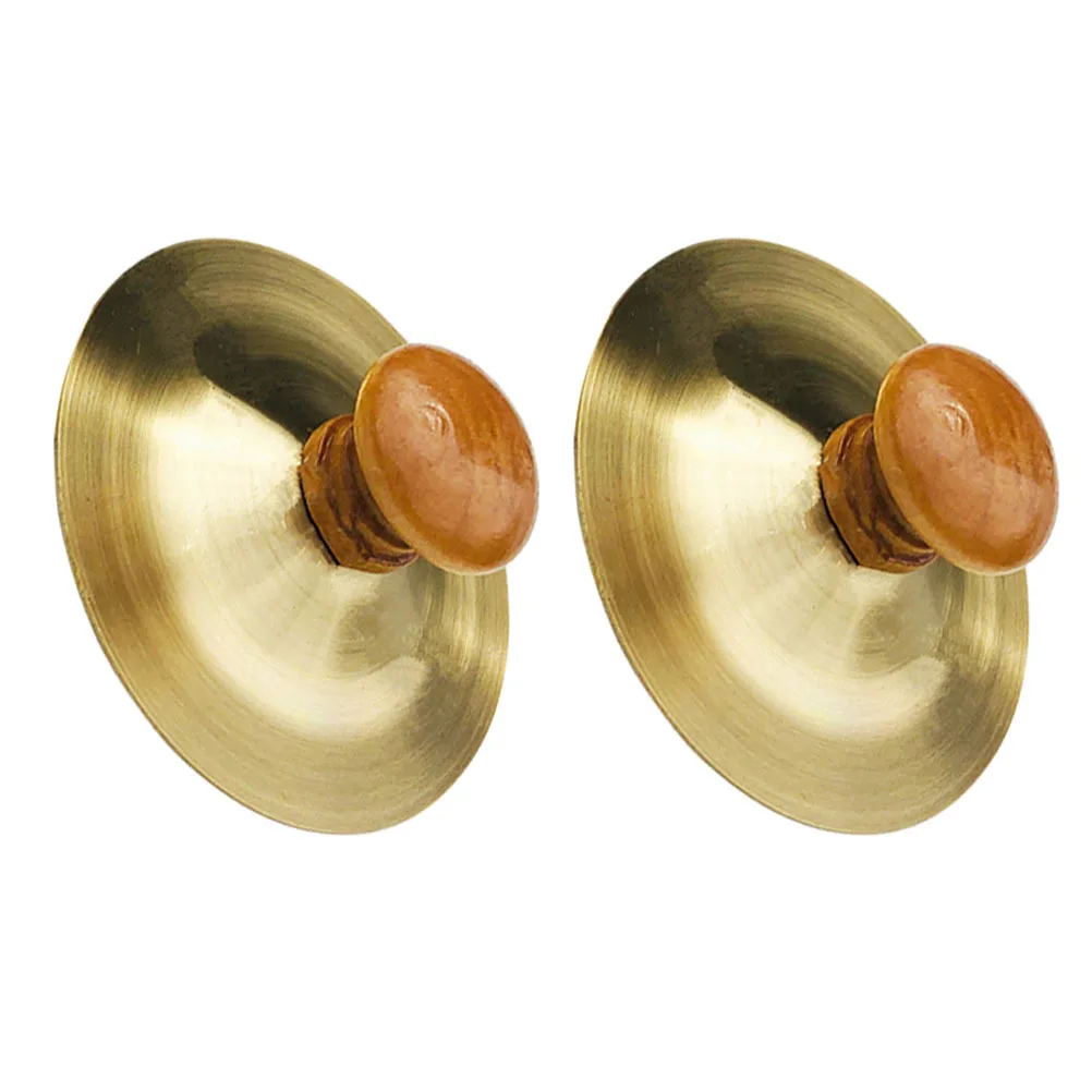 

Belly Dancing Cymbals 2Pcs Finger Percussion Instruments Small Finger Cymbals for Kids Wooden Handle Mini Music Instrument