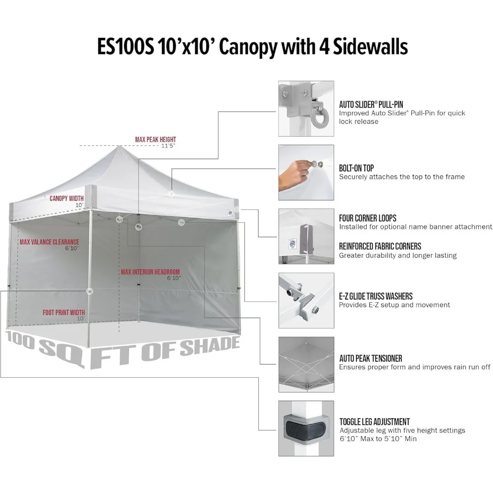 Tenda a baldacchino Pop-Up commerciale istantanea, con 3 pareti laterali, 1 parete laterale con cerniera centrale e borsa a rullo Wide-Trax,