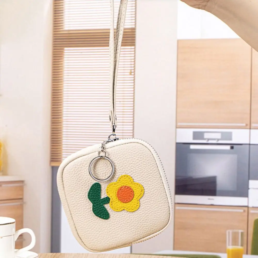 

Multifunctional Small Flower Wallet with Keychain Leather Mini Lipstick Bag Lovely Zipper Earphone Storage Bag Travel