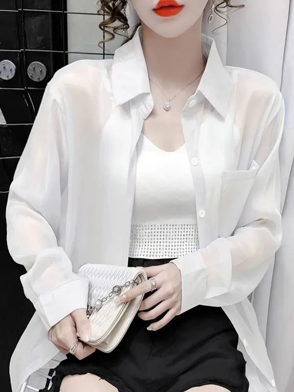 ملابس واقية من الشمس من الشيفون والحرير الجليدي قابلة للتنفس للنساء لصيف 2025 سترة قميص فضفاضة رفيعة جديدة متعددة الاستخدامات للاستخدام الخارجي #5