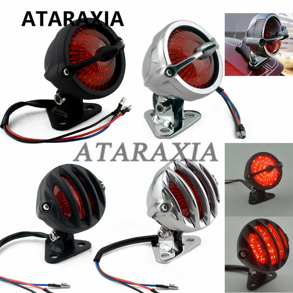 Retro Motorcycle Round Cafe Racer LED Tail Light For Harley Cruiser Scooter Chopper Bobber Universal 12V Brake Stop Lamp Taillig