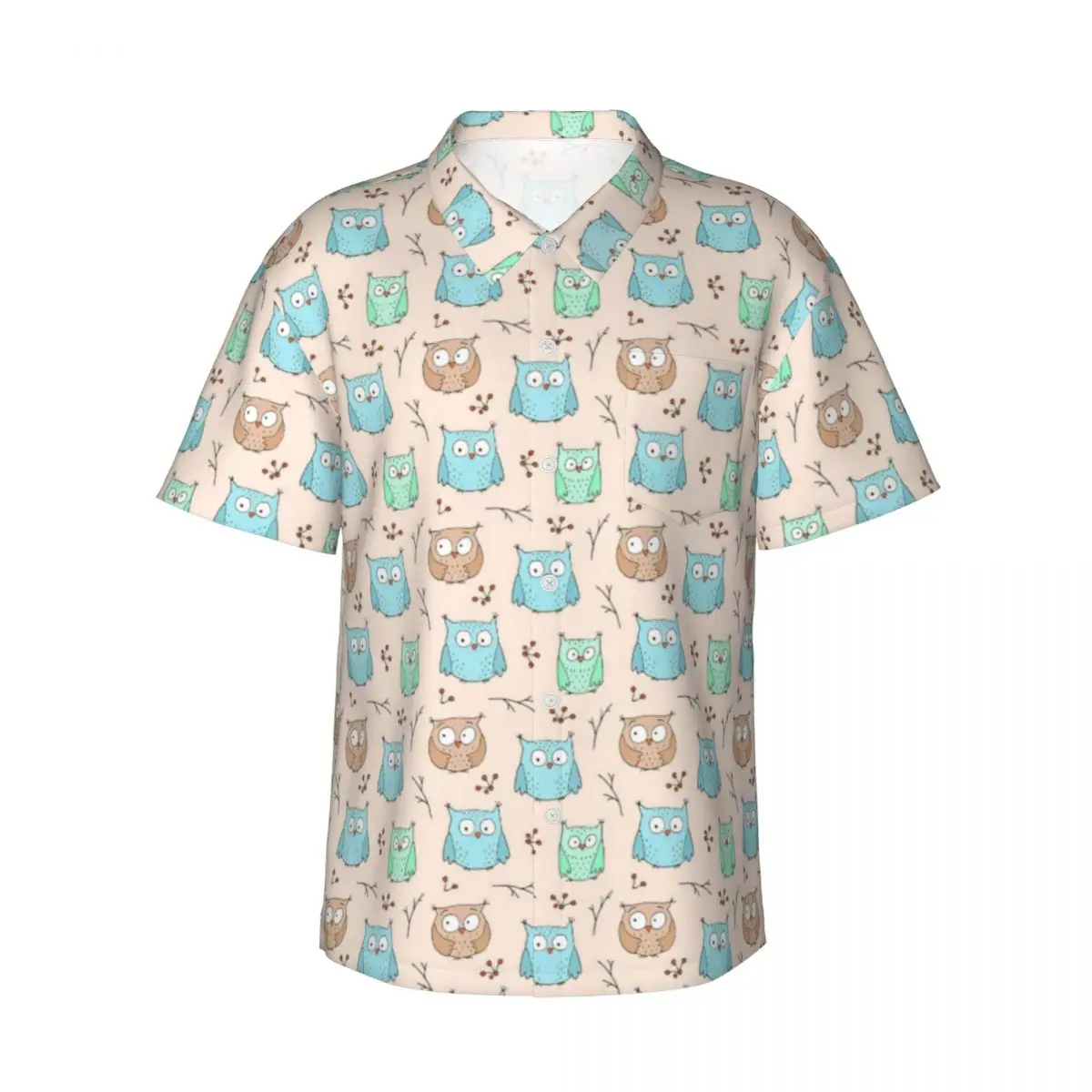 Cute Tiny Owl Vacation Shirt Man Cartoon Birds Print Casual Shirts Hawaiian Short Sleeve Pattern Loose Oversized Blouses Gift