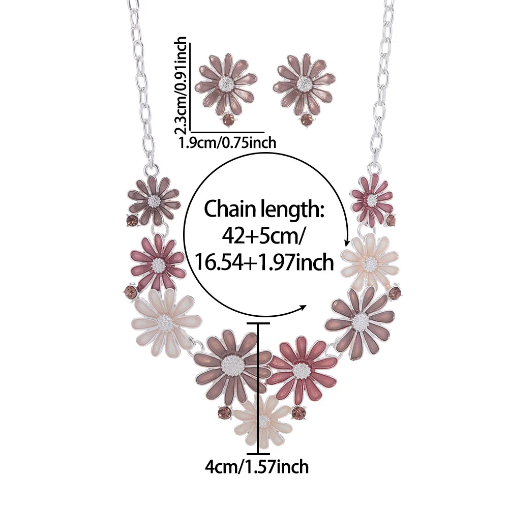 Women's Multi Color Daisy Enamel Necklace Earring Set