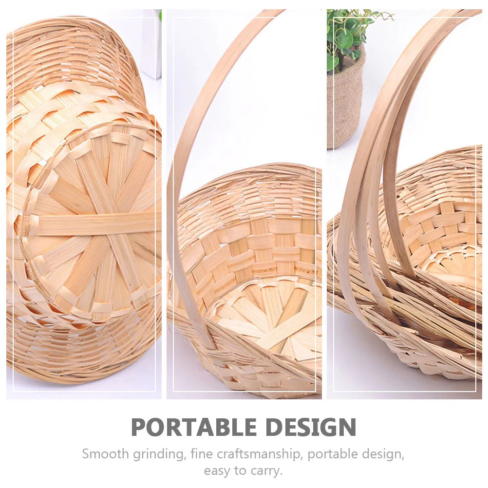 

3 Pcs Bamboo Woven Basket Fruit Storage Baskets Wicker Handles Fruits Draining Weaving Egg