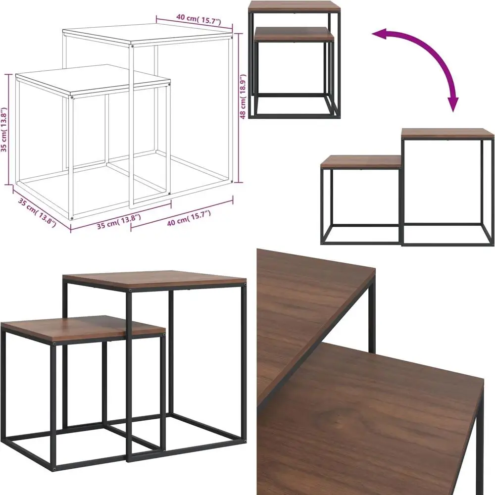 

Комплект из 2-х журнальных столиков из черного металла и коричневого дерева - складные, многофункциональные, для гостиной и прихожей