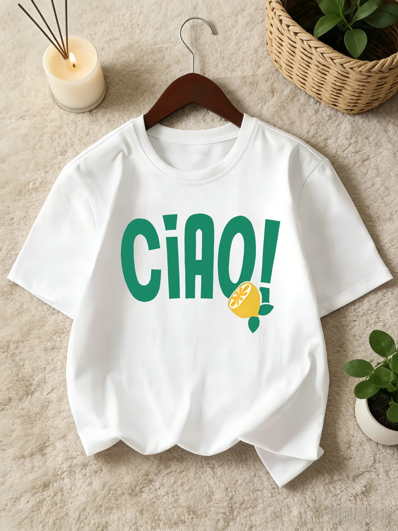 Ciao Lemon Letter Print Kids T Shirt Boys Girls Family Matching Tee Soft Cotton Short Sleeve Children Fashion Daily Casual Wear