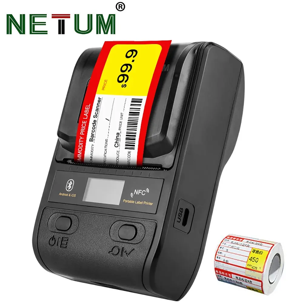 

NETUM Printer Bluetooth Thermal Label Printer Mini Portable 58mm Receipt Printer Small for Mobile Phone Ipad Android / iOS G5