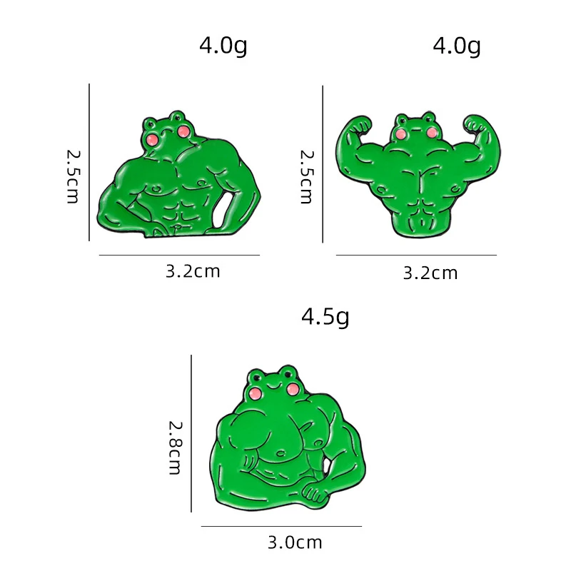 Cartoon frog enamel brooch collection, cute muscle frog metal badges, punk frog lapel pins, jewelry gifts for children's friends