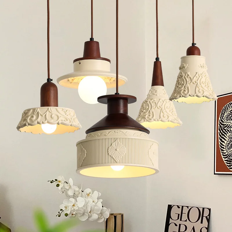 French resin engraved chandelier retro room decorative lamp medium antique creative entrance corridor bedroom bedside chandelier