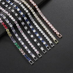 Colorful Zircon Tennis Bracelet Bangle for Women Luxury Silver Color 4mm Rainbow Crystal Hand Chain Jewelry Friend Gifts H027-M