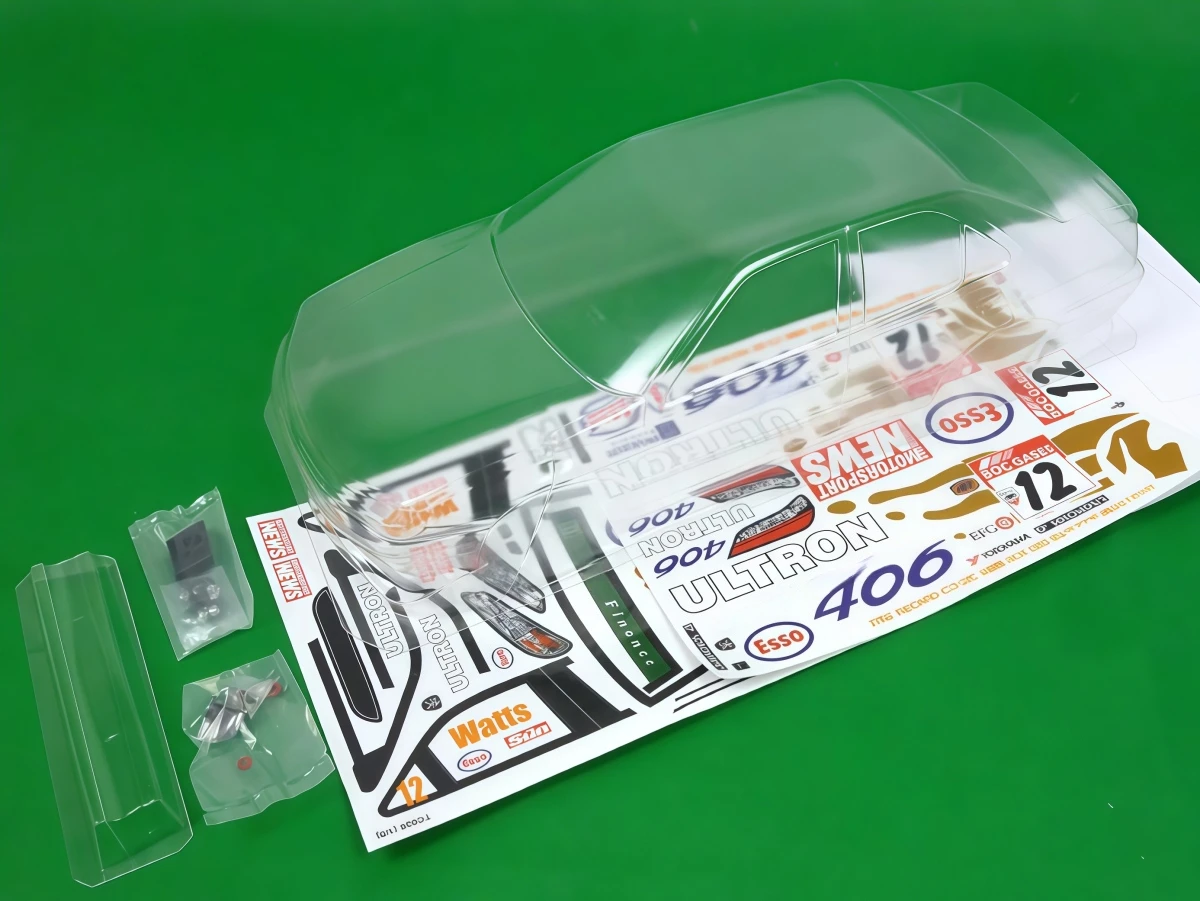 Team C TC026 1/10 Peugeot406 BTCC 190mm Clear PC Body Shell with Rear Wing and Sticker Decals