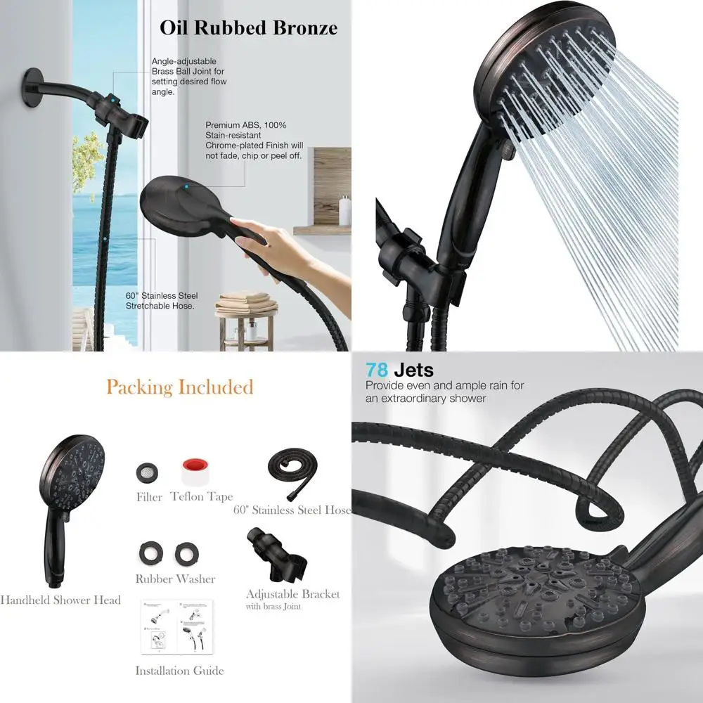 

Oil-Rubbed Bronze Multi-Function High-Pressure Shower Head with Handheld, 60 Hose & Adjustable Bracket