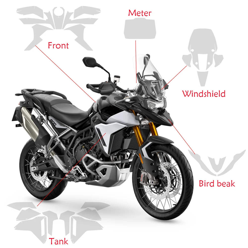 Motorcycle PPF For Tiger 900 Rally Pro Dashboard Protective Film bodykit Transparent Anti -Scratch Fuel Tank Windshield Stickers