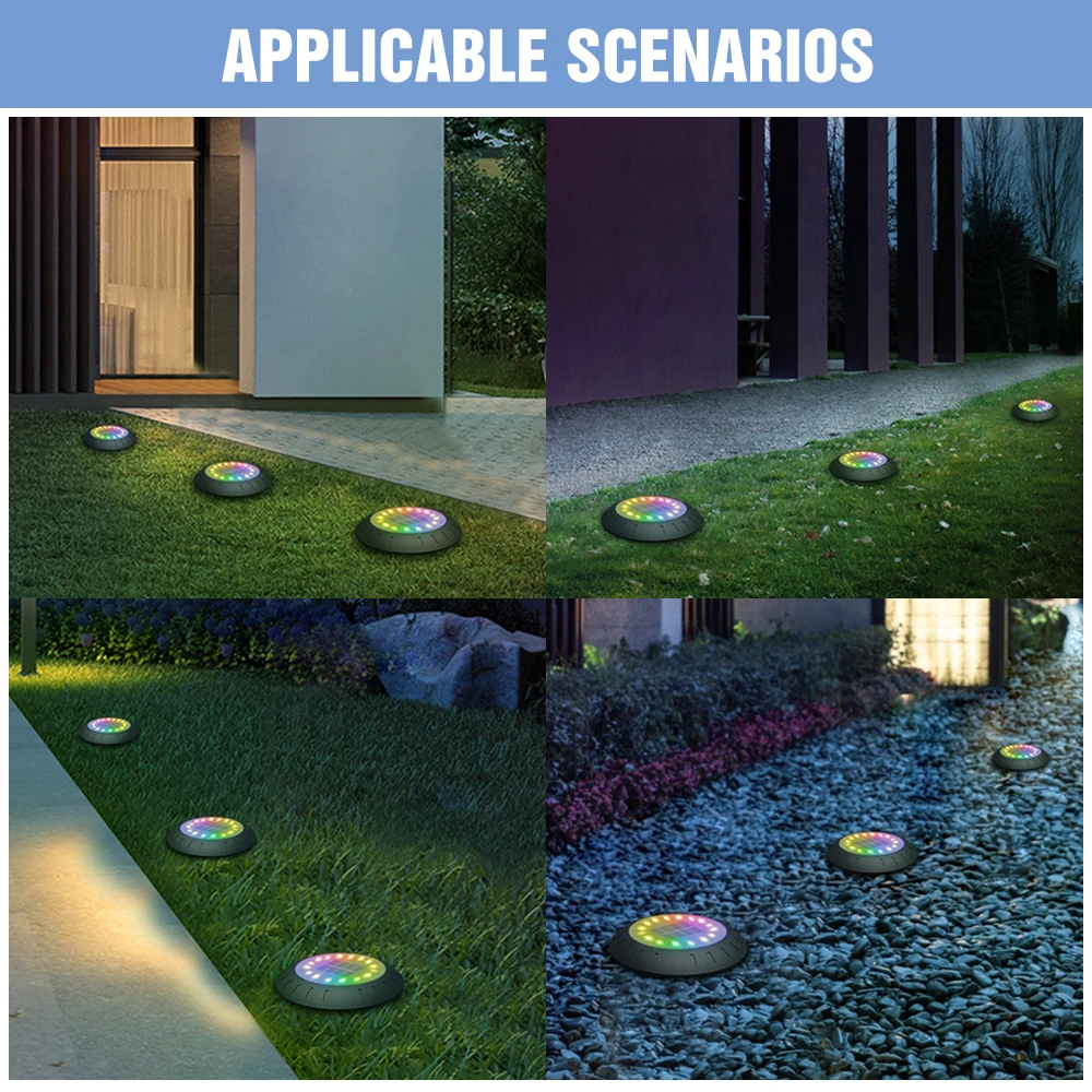 LED Ground Light RGB Solar Lamp 3V Outdoor Buried Bulb Underground Sensing Spotlight Decor Landscape Lighting LED Solar Charging