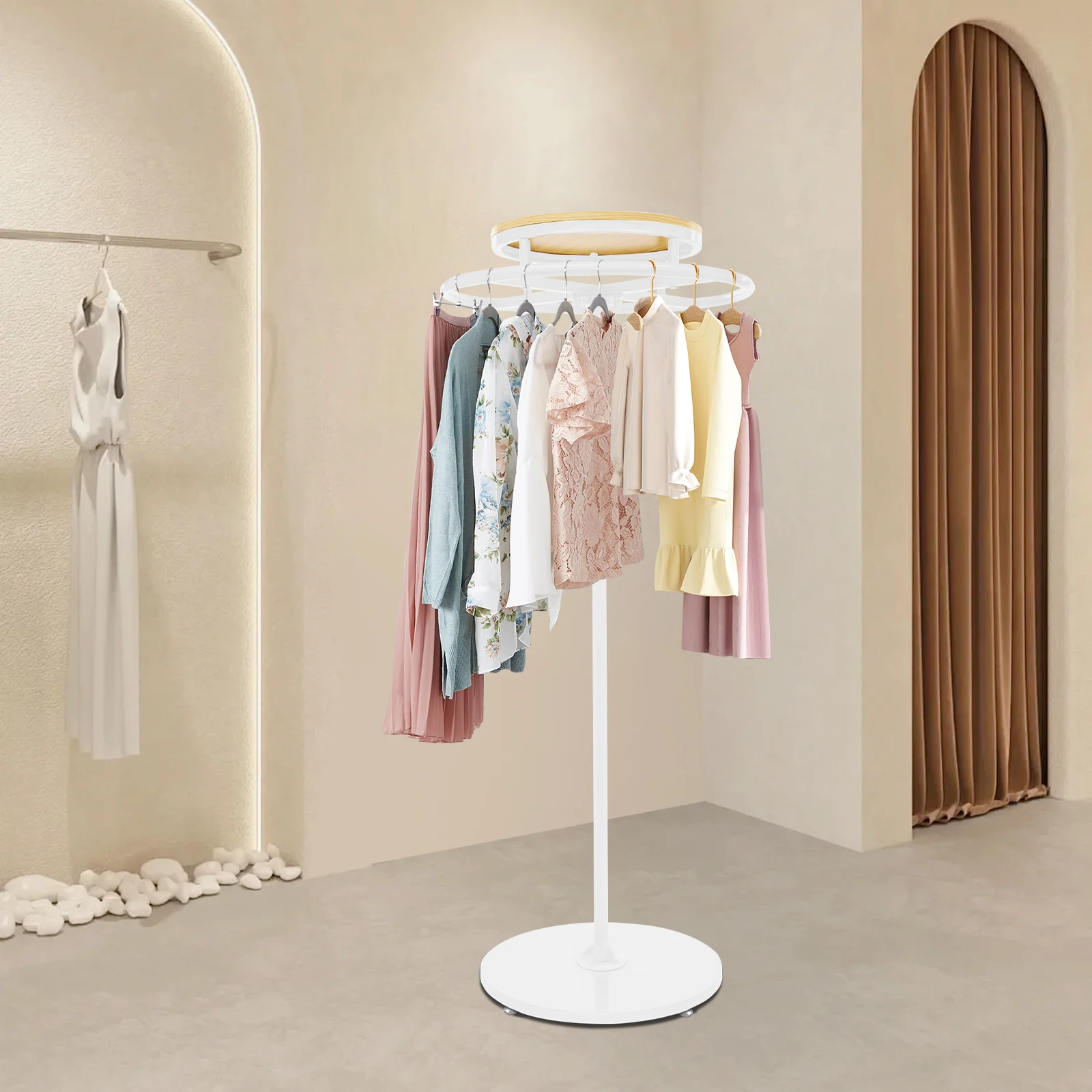

Height Round 360° Rotation Premium Clothing Display Rack,Floor Standing Clothing Rack, Clothes Retail Display Stand