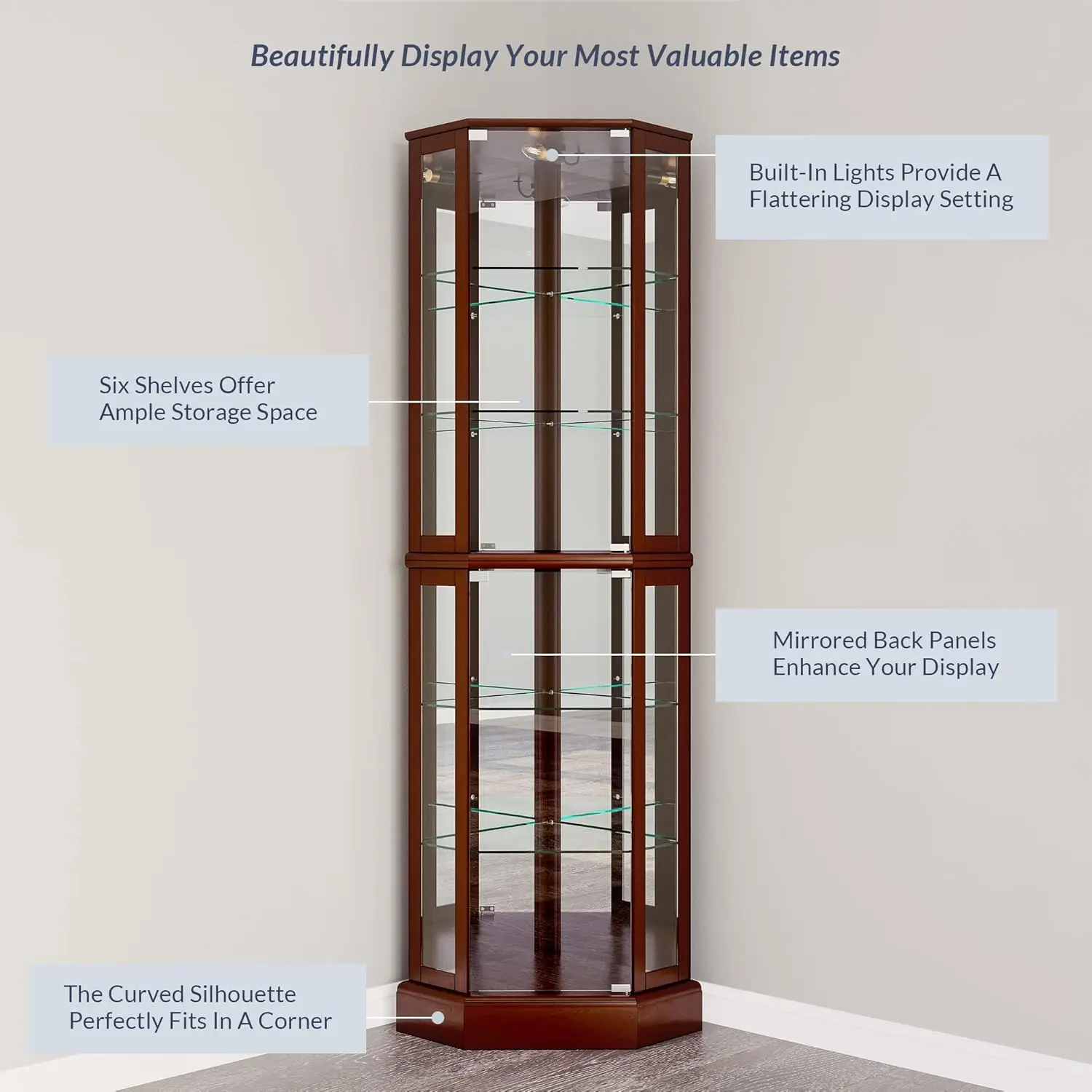 Meuble d'affichage d'angle 4.2 en bois incurvé avec porte en verre du Guatemala, bar et zone de stockage française ou