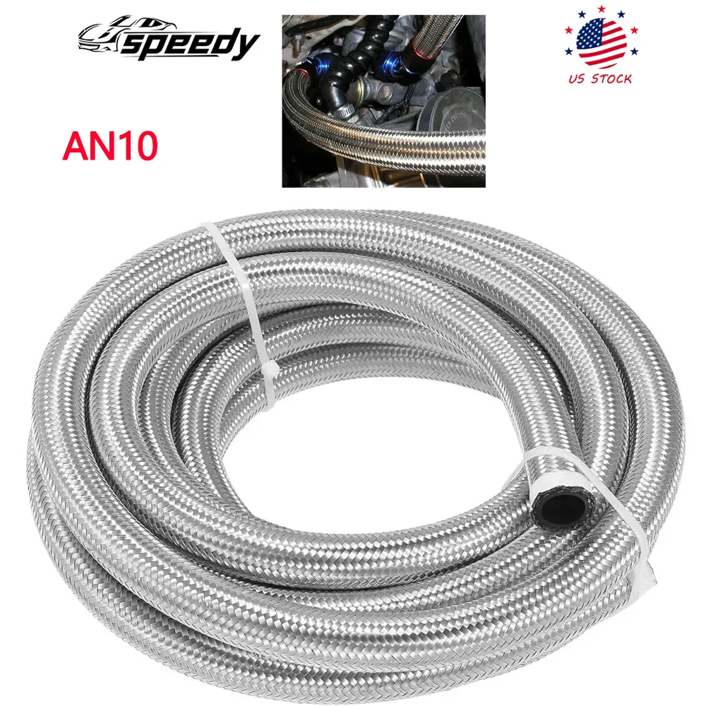 

AN10 Durable Hose 20 Feet Nylon & Stainless Steel Braided CPE Oil Gas Fuel Hose Fuel Line For Existing Fuel System Silver