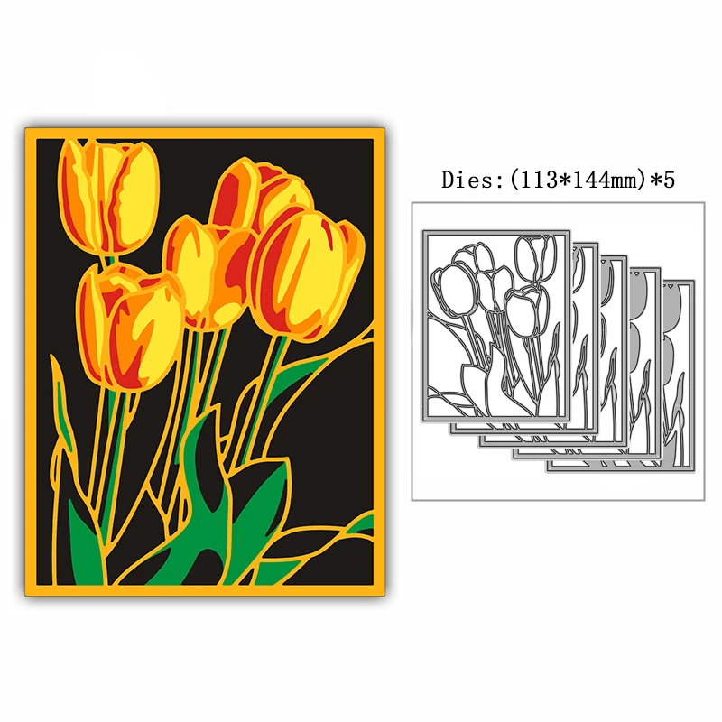 2023 New Tulip Multi-layer 3d Datura Background Frame Metal Cutting Mold For Scapbooking Rectangular Square Flower Mold Card Mak