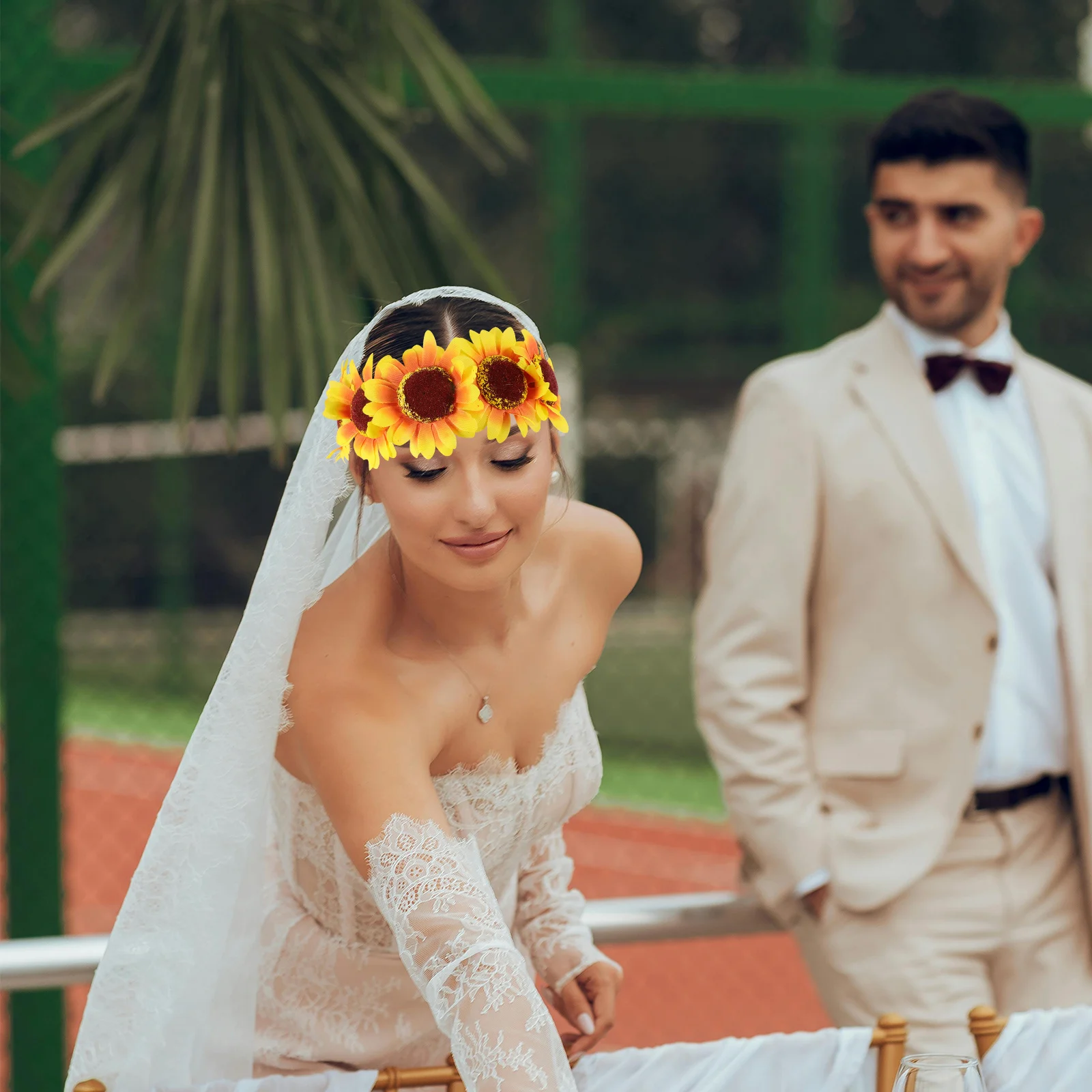 

1Pcs Sunflower Headband Hemp Rope Binding Belt Romantic Bride Headdress Party Hair Hoop Wedding Engagement Banquet Gift