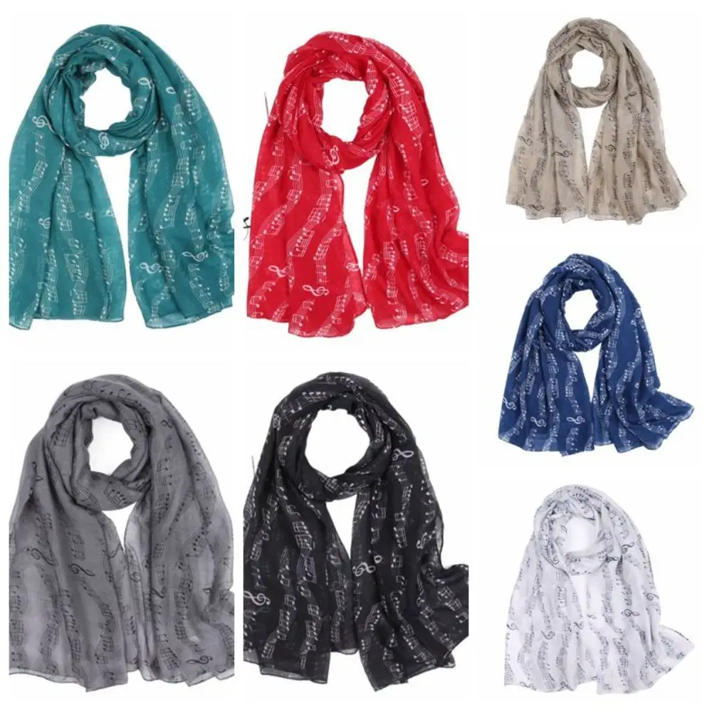 

Colorful Musical Note Print Scarf Cotton Voile Smooth Musical Note Floral Shawl Casual Breathable Musical Note Floral Wrap