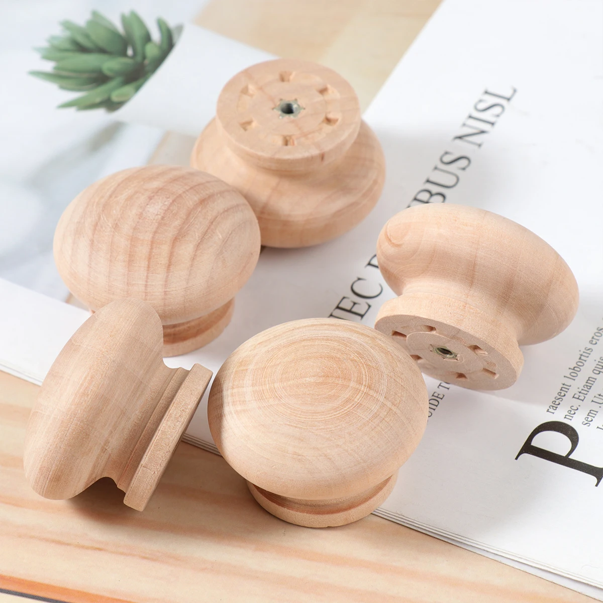 

15PCS Wooden Round Handle Knob Pull Handles Dresser Cupboard Kitchen Cabinets Drawer Knobs Wood Door Hardware Durable Natural
