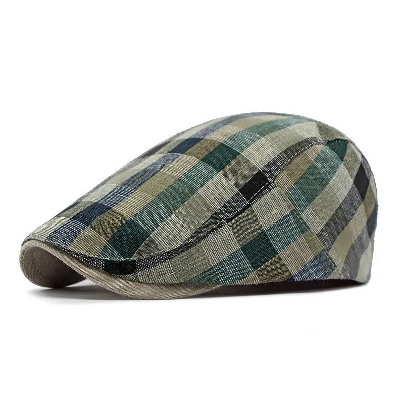 Cotton Stripe Print Newsboy Caps Flat Peaked Cap Men and Women Painter Beret Hats 165