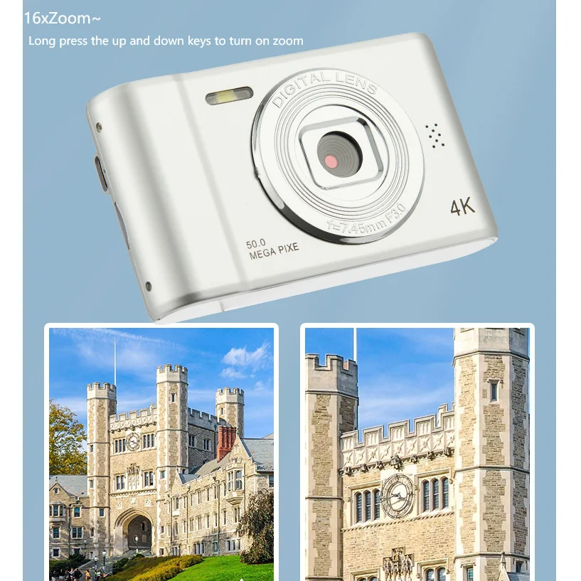 4K Digital Camera Travel Selfie Camara Zoom 50 Megapixels HD Photography 2.4inch Screen Entry-Level Kids Campus Mini Retro Cam