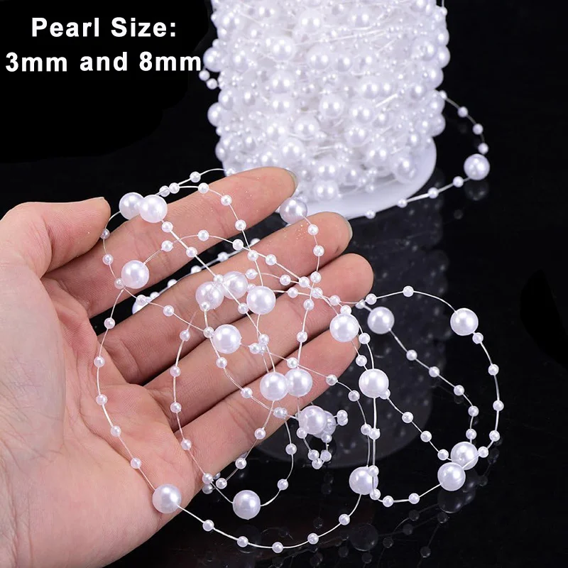 5M/Roll Pearl Chain Fishing Line Artificial Pearls String Beads Chain Trim Garland Flowers for DIY Crafts Wedding Party Decor