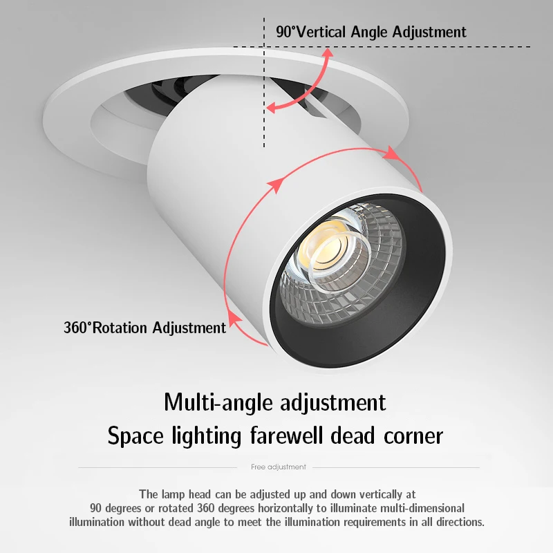 매립형 천장 LED 스포트라이트, 회전 천장 램프, 조도 조절식 다운라이트, 스포트라이트, 실내 조명 기구, 다운라이트, 220V, 230V