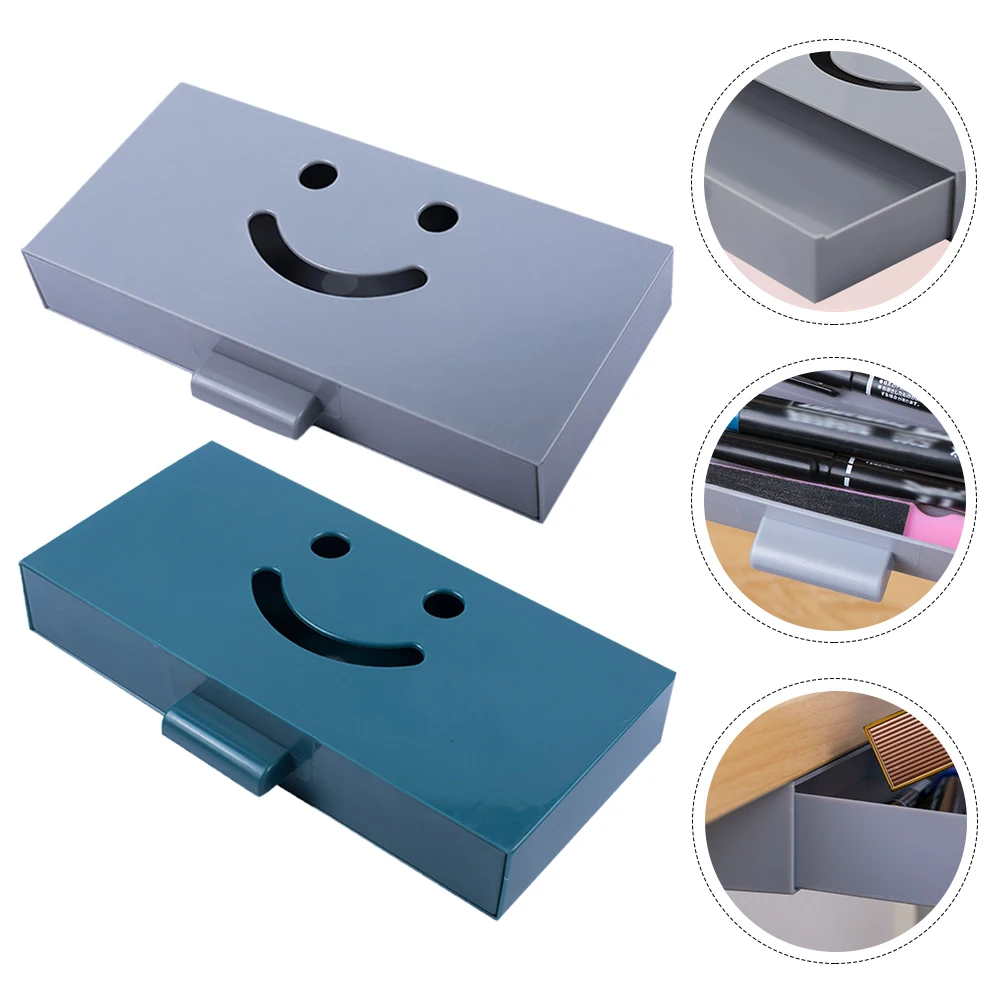 

2Pcs Desk Bottom Storage Box Hidden Organizer for Office Table with Adhesive Holder Stationery Supplies Hidden Storage Box