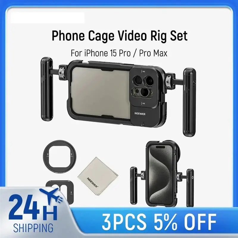 

Phone Cage with Dual Handles for iPhone 15 Pro Rig Aluminum Case Stabilizer for Video Recording Filmmaking