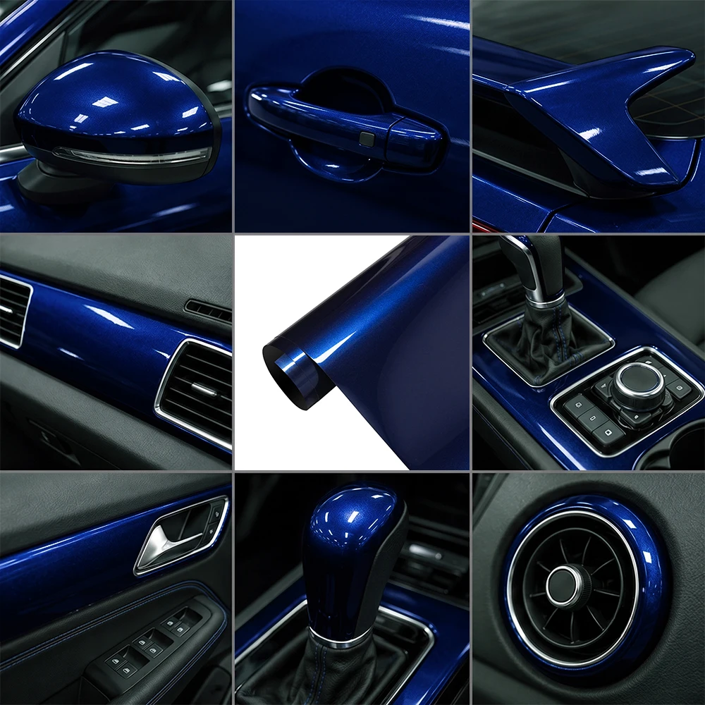 PET-Gentian-Blau, metallisch glänzende Autofolienrolle, luftdurchlässige, blasenfreie, selbstklebende, wasserdichte, sonnenschützende, farbwechselnde Folie, Auto-Karosserie, Innen- und Außenbereich,