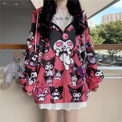 New Kuromi Cute Anime Student Loose Hoodies Y2k Zip-up Sweatshirts JK Thin Zipper Hooded Clothes for Women in Spring & Fall