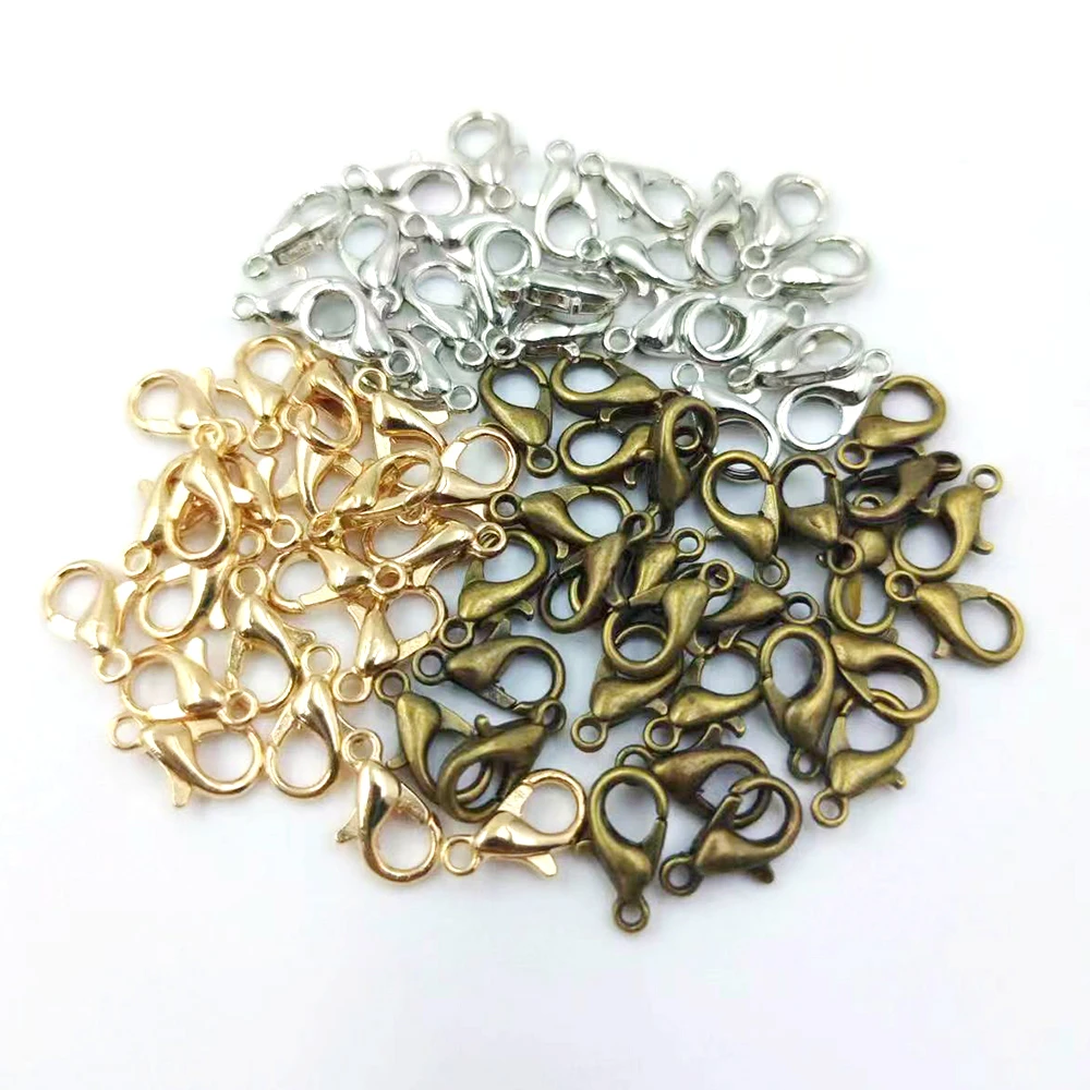 

50 /Lot 10/12MM Metal Lobster Clasp Necklace Bracelet Hook Chain Closing Accessories DIY Jewelry Making Found